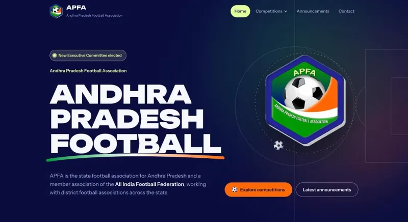 Andhra Pradesh Football Association website homepage (Web build)