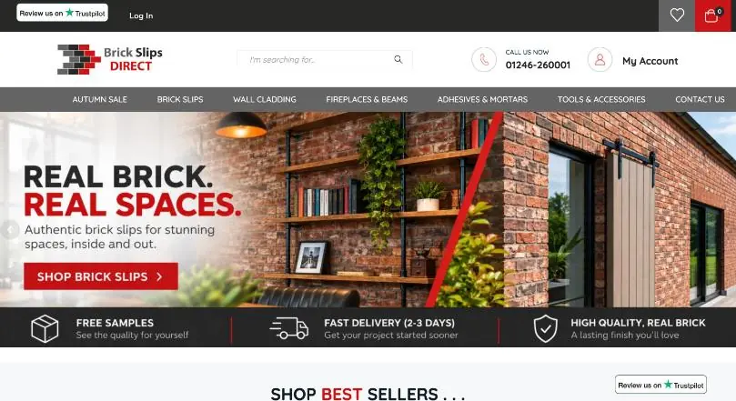 Brick Slips Direct website homepage (WordPress website)
