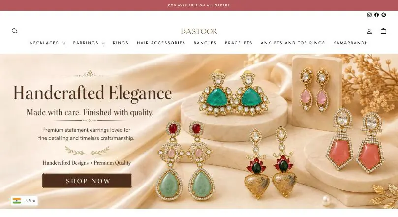 Dastoor Jewels website homepage (Shopify store)