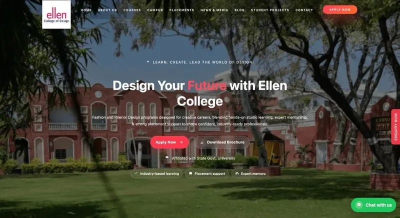 Ellen College of Design website homepage (Web build and SEO)