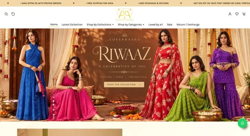 Loveprasha website homepage (Shopify store)