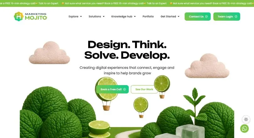 Marketing Mojito website homepage (WordPress website)